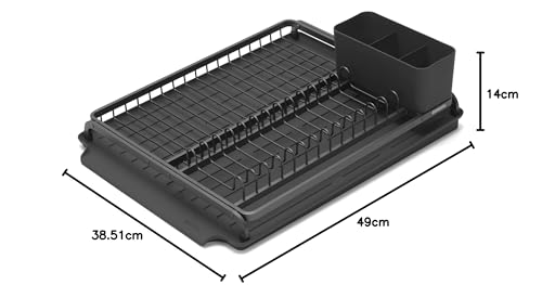 Brabantia Dish Drying Rack with Silicone Mat - Large Dark Grey