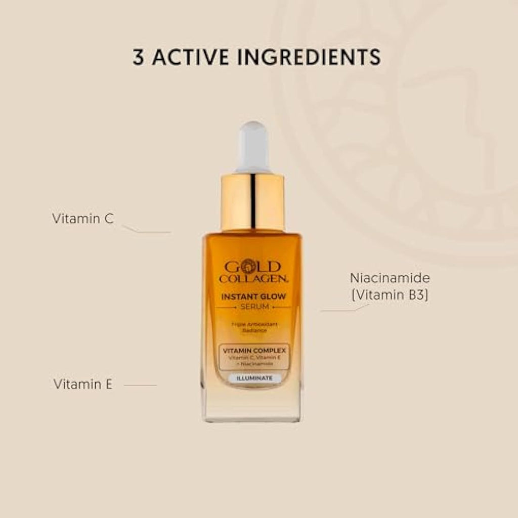 Gold Collagen Instant Glow Serum – Vitamin C & Niacinamide Anti-Aging 30ml