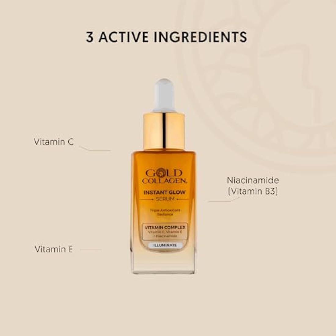 Gold Collagen Instant Glow Serum – Vitamin C & Niacinamide Anti-Aging 30ml