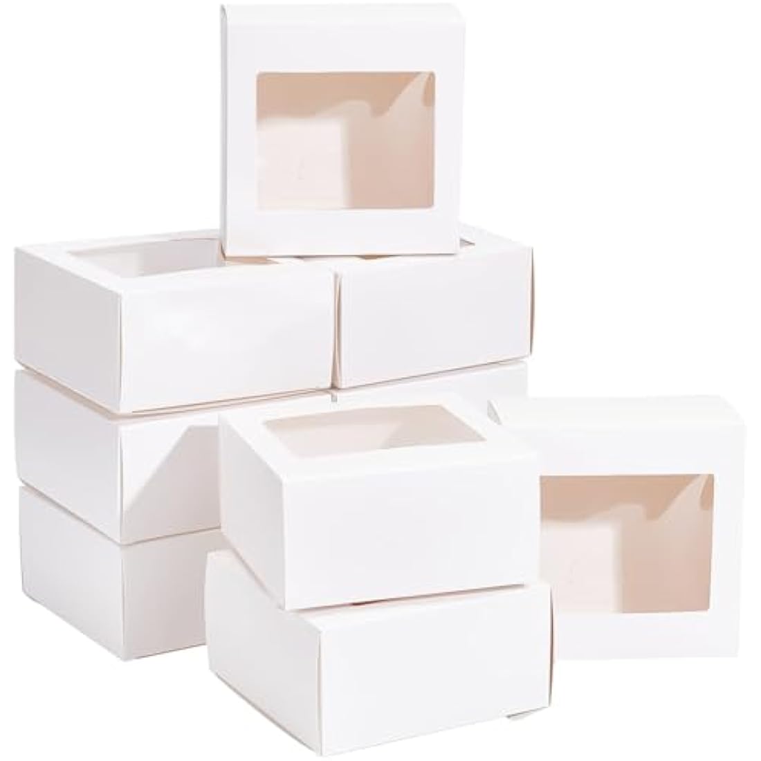 BENECREAT White Kraft Paper Gift Boxes with Window - 12x12x6cm (18 Pack)