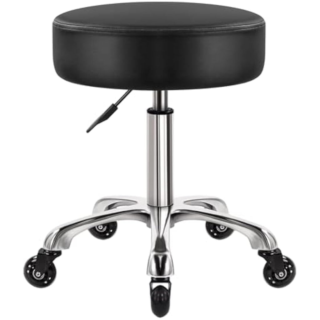 WKWKER Heavy Duty Rolling Beauty Stool | Adjustable Leather Swivel Chair