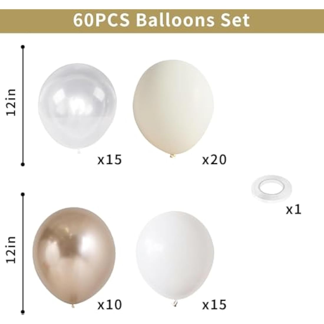 Jolof Store 60PCS Nude White Gold Balloons – Boho Latex Party Kit