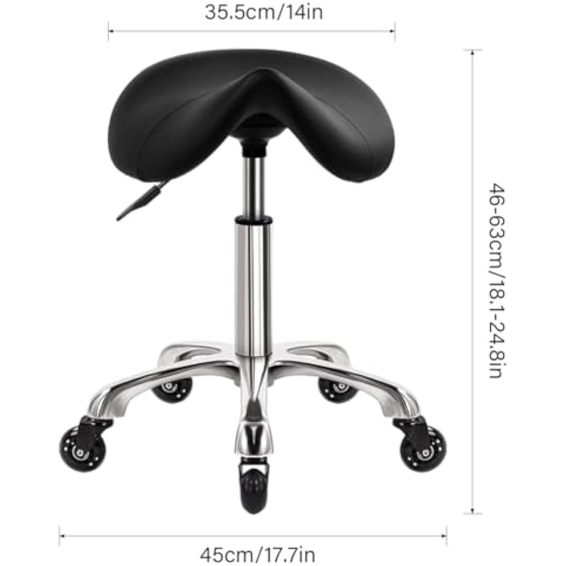 WKWKER Ergonomic Saddle Stool | Adjustable Swivel Rolling Chair - Black