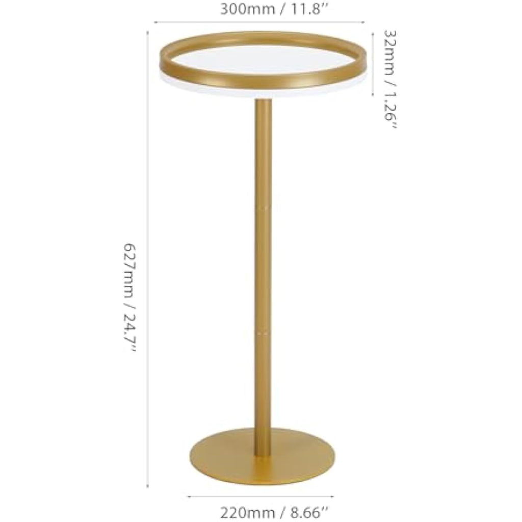 Small Round Drink Table – Modern Pedestal Side Table, White Gold