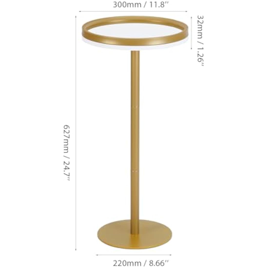 Small Round Drink Table – Modern Pedestal Side Table, White Gold