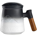 ZENS Ceramic Tea Mug with Infuser and Lid | 450ml Vintage Wood Handle Cup
