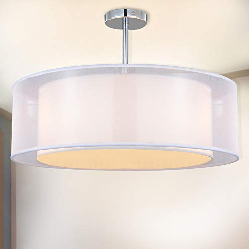 SPARKSOR Modern 2-Tier White Fabric Drum Pendant Ceiling Light – 50cm