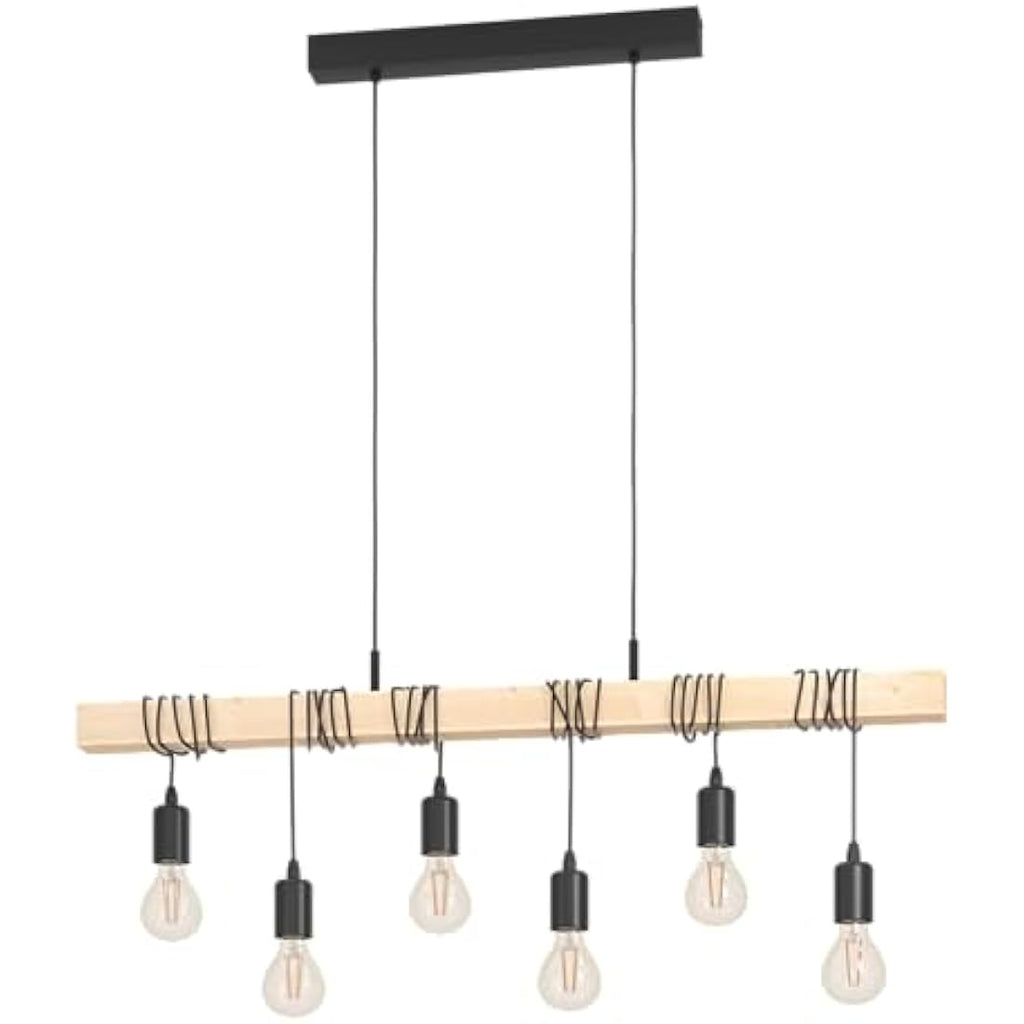 Eglo Townshend 6-Light Industrial Pendant – Wood & Black Metal