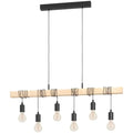 Eglo Townshend 6-Light Industrial Pendant – Wood & Black Metal