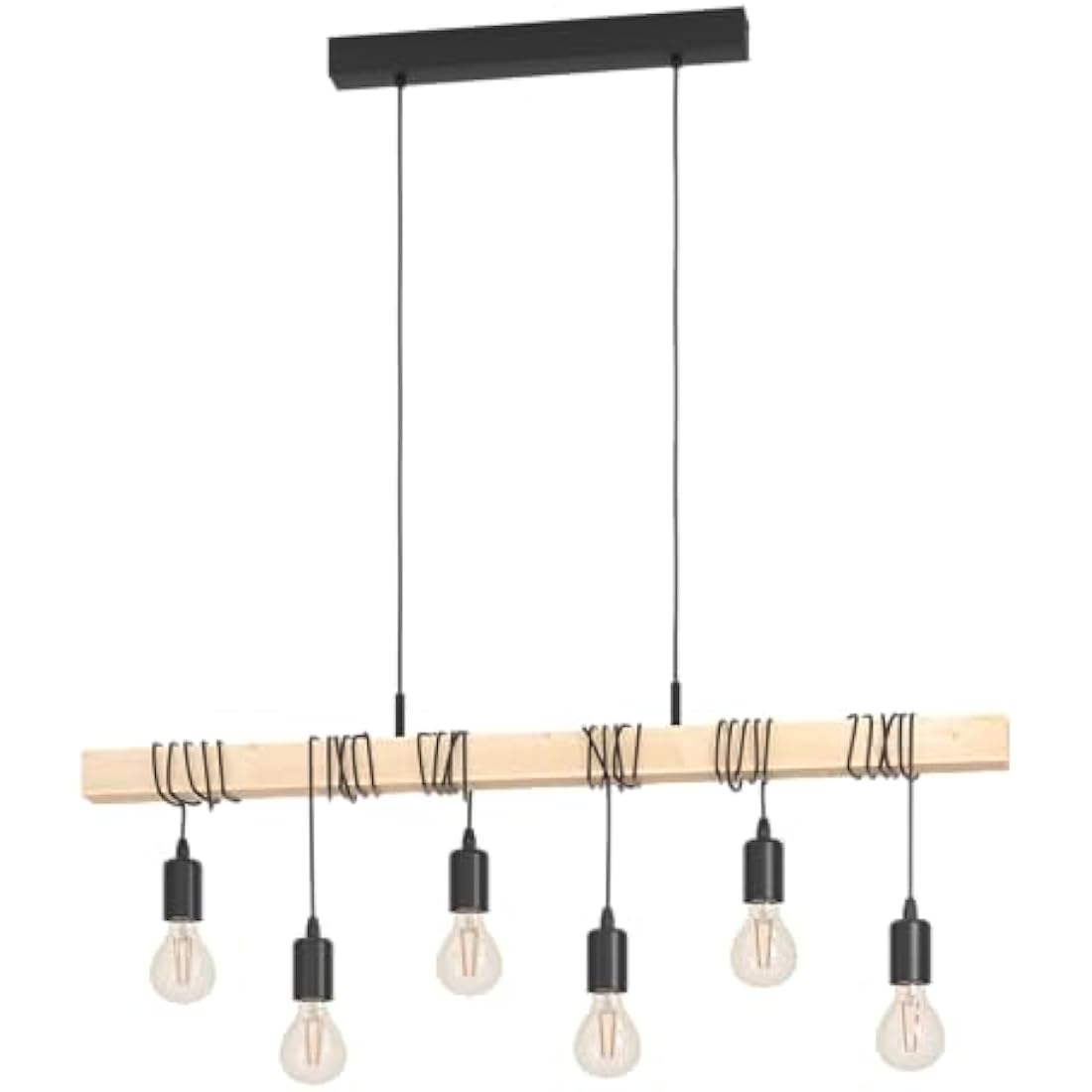 Eglo Townshend 6-Light Industrial Pendant – Wood & Black Metal