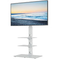 BONTEC Universal Floor TV Stand | 30-70 inch | 3-Tier Glass Shelves (White)