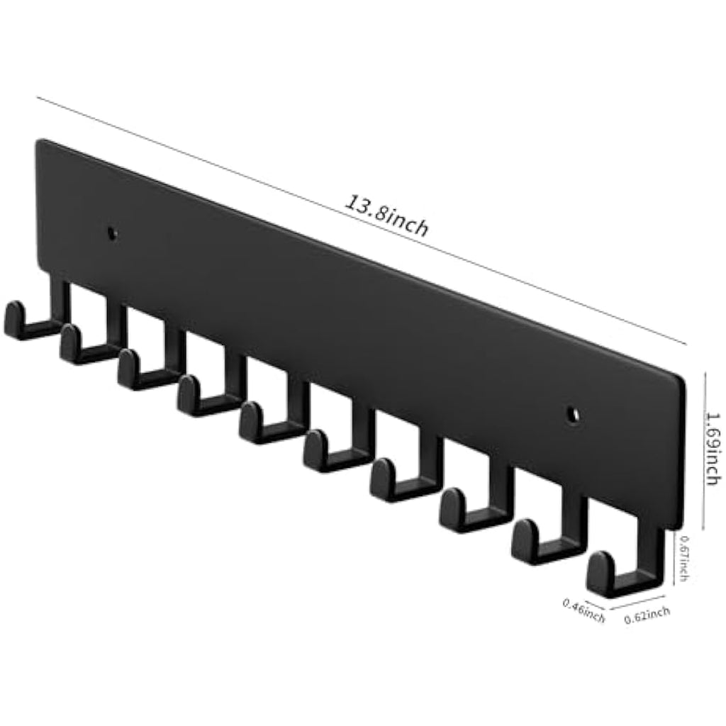 Key Holder for Wall – 10 Metal Hooks, Matte Black Key Rack
