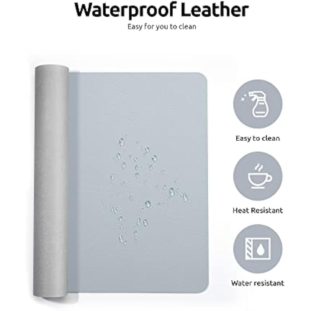 YSAGi PU Leather Desk Mat – Large Non-Slip Waterproof Mouse Pad, Light Grey