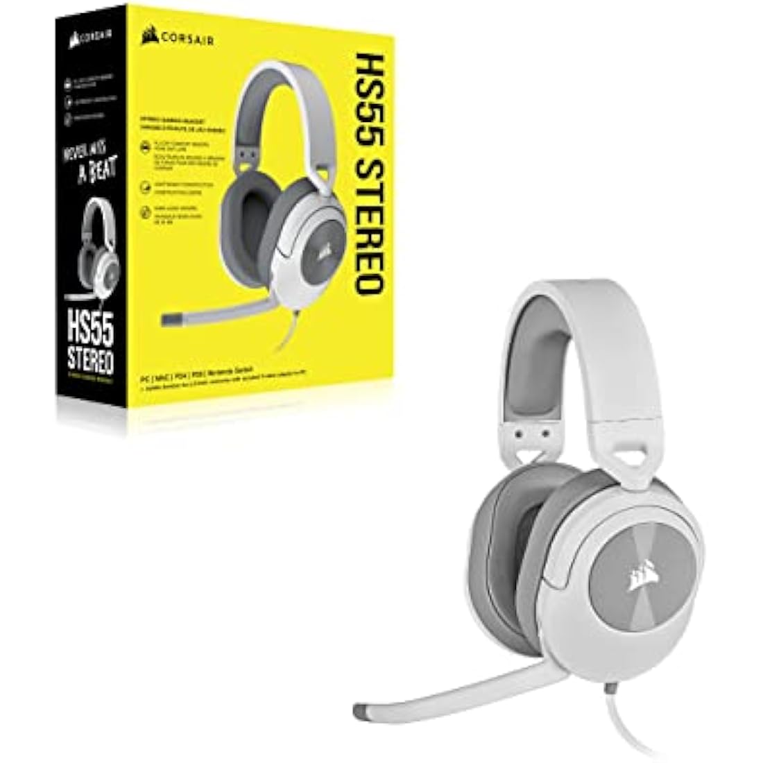 Corsair HS55 Stereo Wired Gaming Headset – Lightweight – White