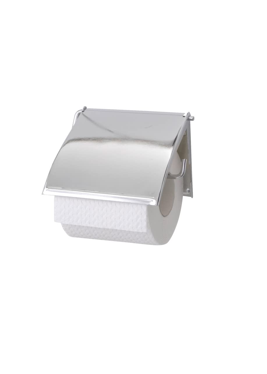 Wenko Toilet Roll Holder with Cover – Wall Mounted Chrome Steel