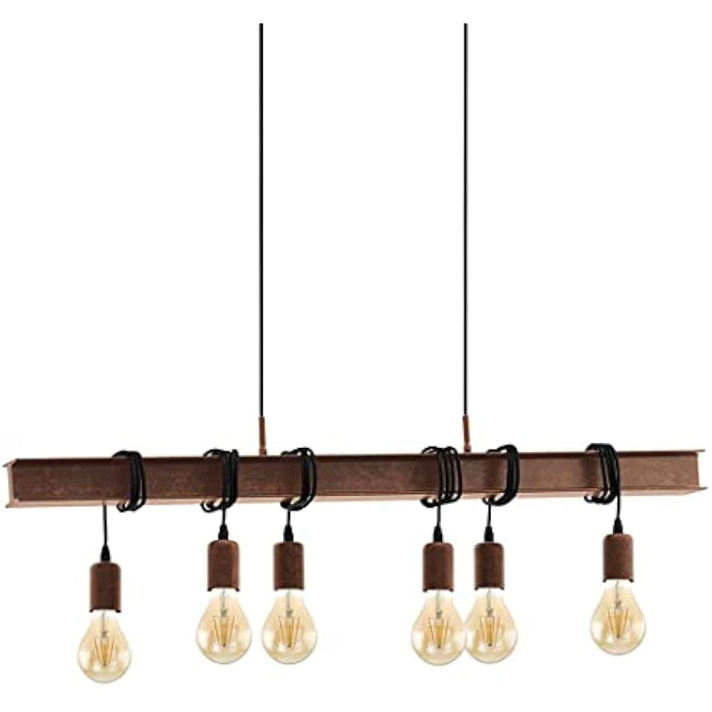 Eglo Townshend 6-Light Industrial Pendant Lamp | Antique Brown Steel