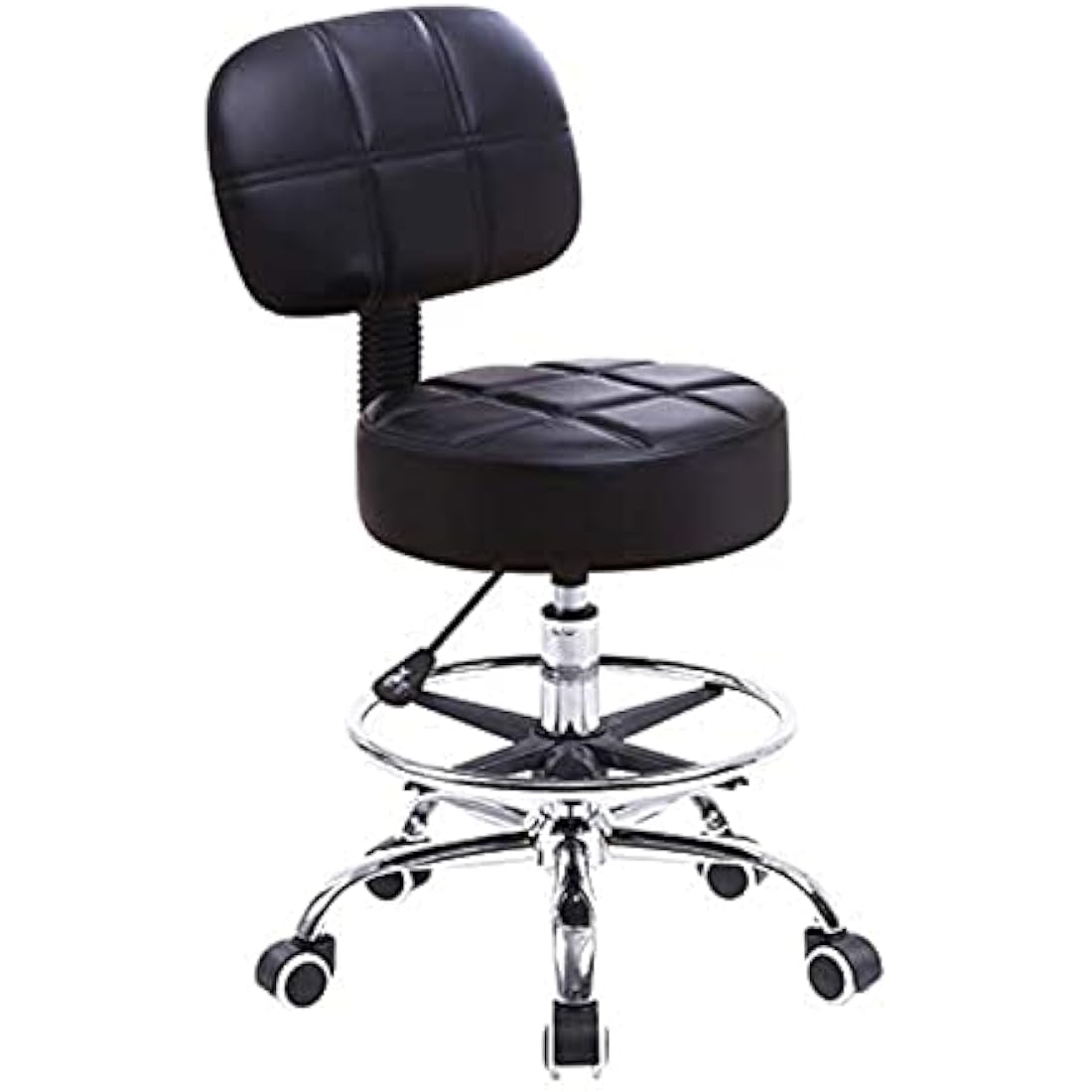 KKTONER Rolling Stool with Backrest – Adjustable PU Leather Swivel Chair