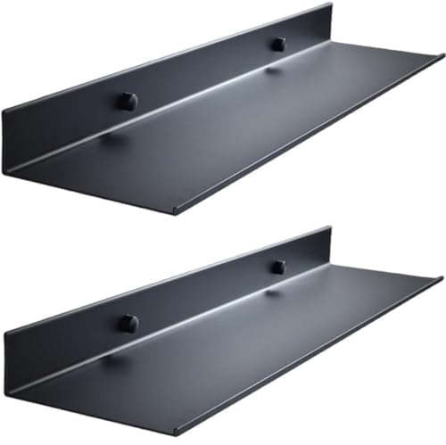 YUET Black Stainless Steel Floating Shelves – 2 Pack No Drill Wall Caddy
