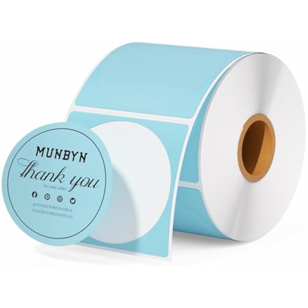 MUNBYN 2" Blue Round Thermal Sticker Labels | 50x50mm Circle Roll (750 Labels)