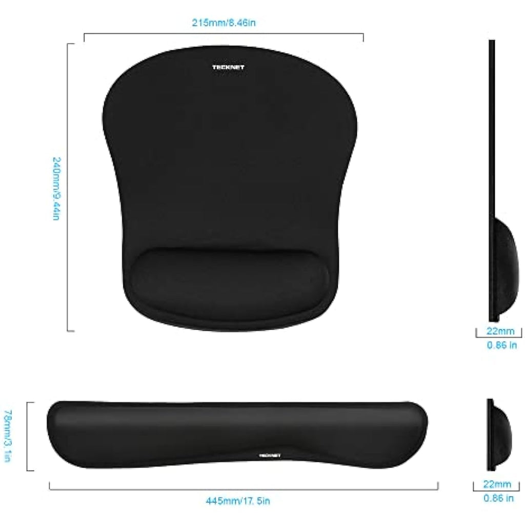 TECKNET Memory Foam Keyboard and Mouse Wrist Rest Set – Ergonomic Support