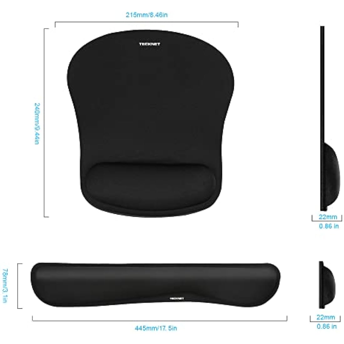 TECKNET Memory Foam Keyboard and Mouse Wrist Rest Set – Ergonomic Support