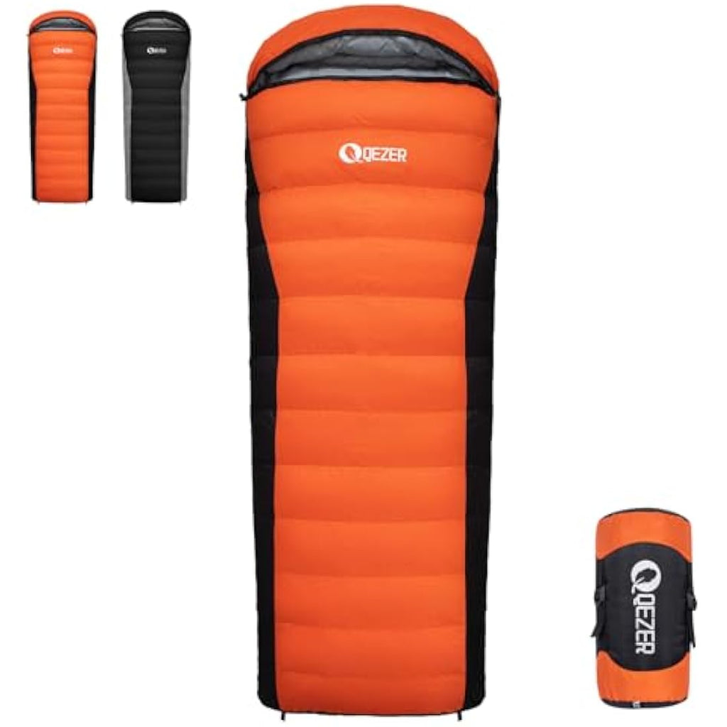 QEZER Down Sleeping Bag | Lightweight 4-Season Rectangular Nylon Bag