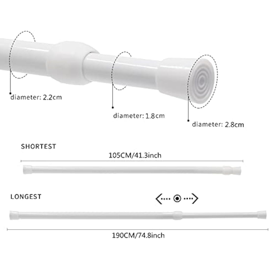 No-Drill Extendable Tension Curtain Rods, 105-190cm, 2 Pack