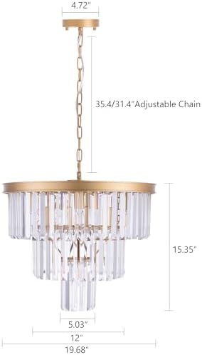 Wellmet 20" Gold Crystal Chandelier | 3-Tier Modern Round Ceiling Light