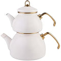 Karaca Retro Enamel Turkish Teapot Set | Induction Safe Kettle, Cream