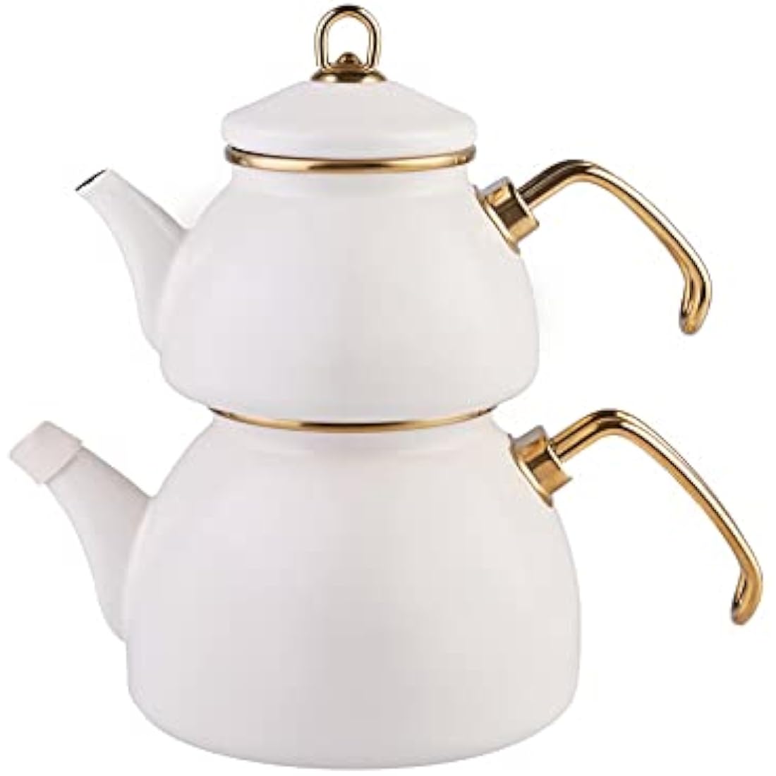 Karaca Retro Enamel Turkish Teapot Set | Induction Safe Kettle, Cream