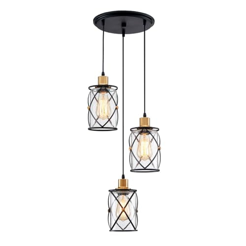 WUZUPS Industrial 3-Light Pendant Ceiling Fixture | Seeded Glass Shade