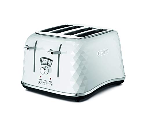 De'Longhi Brillante 4-Slice Toaster – White Faceted Kitchen Appliance