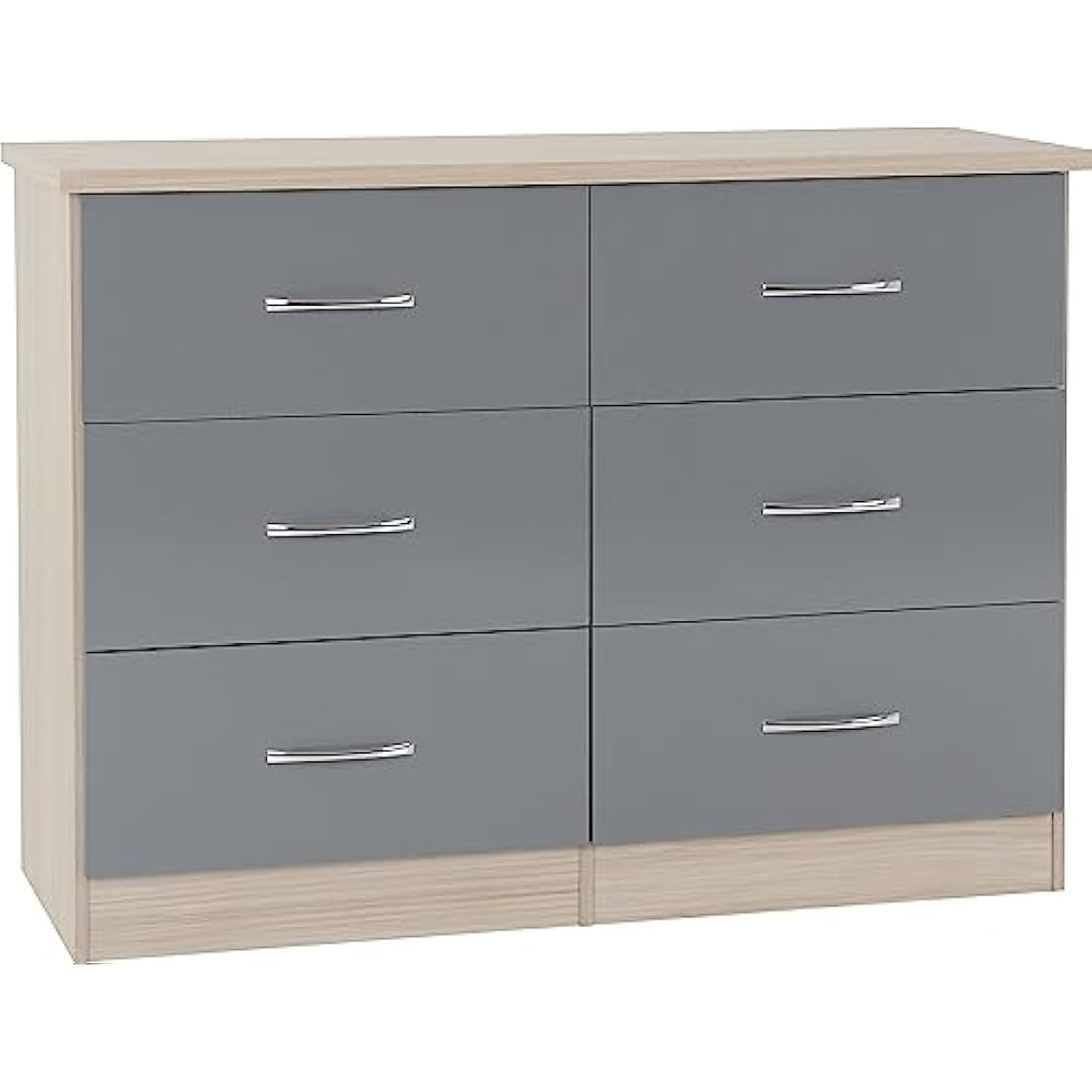 Seconique Nevada 6 Drawer Chest – Grey Gloss & Light Oak Dresser