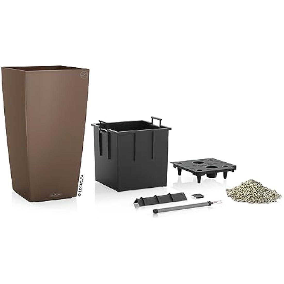 Lechuza CUBICO Color 40 Self-Watering Planter | Large Nutmeg Pot