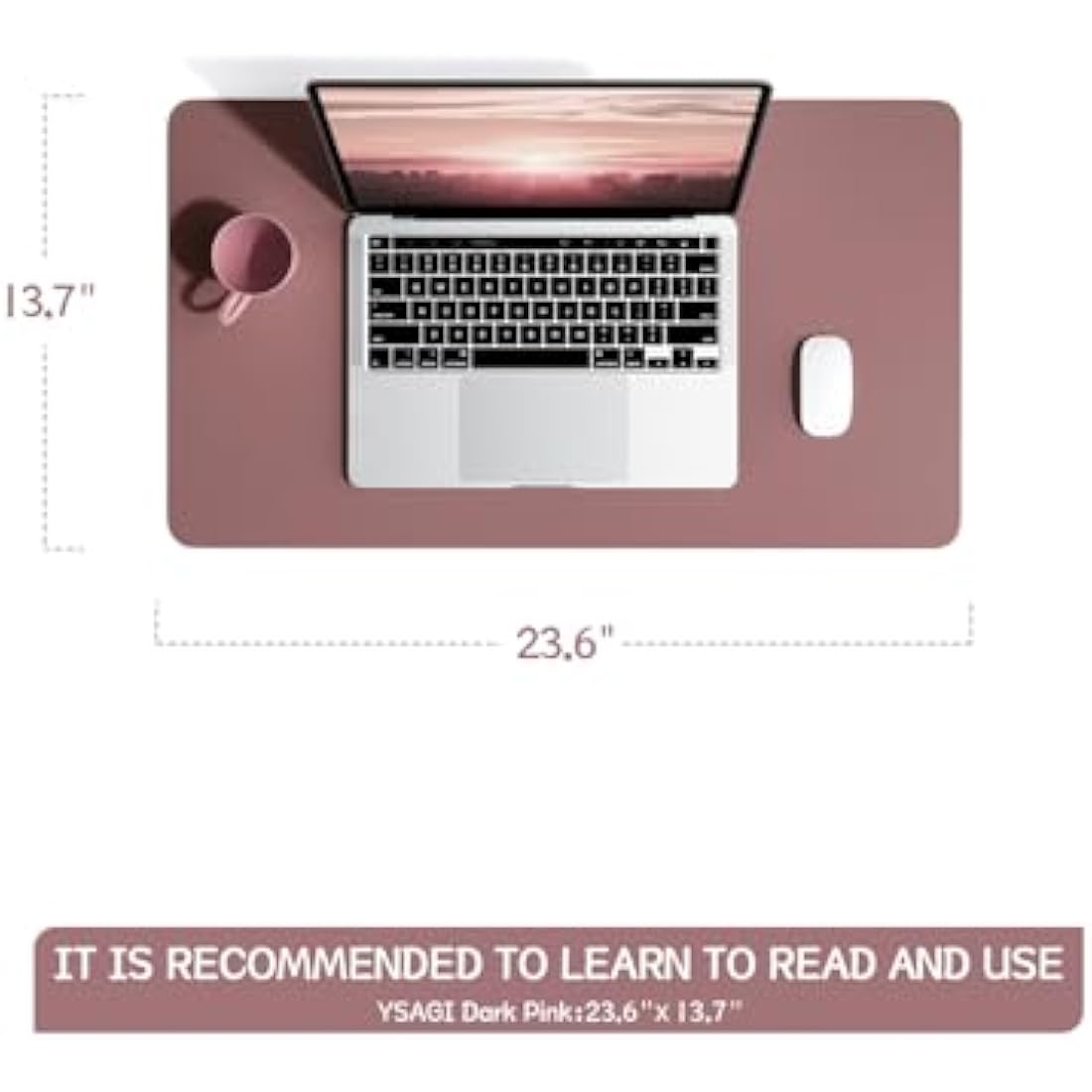 YSAGi PVC Leather Desk Pad – Waterproof Non-Slip Writing Mat, Dark Pink