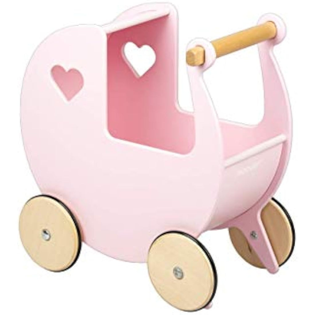 Moover Classic Wooden Doll's Pram – Pink Birch Plywood Push Along Toy