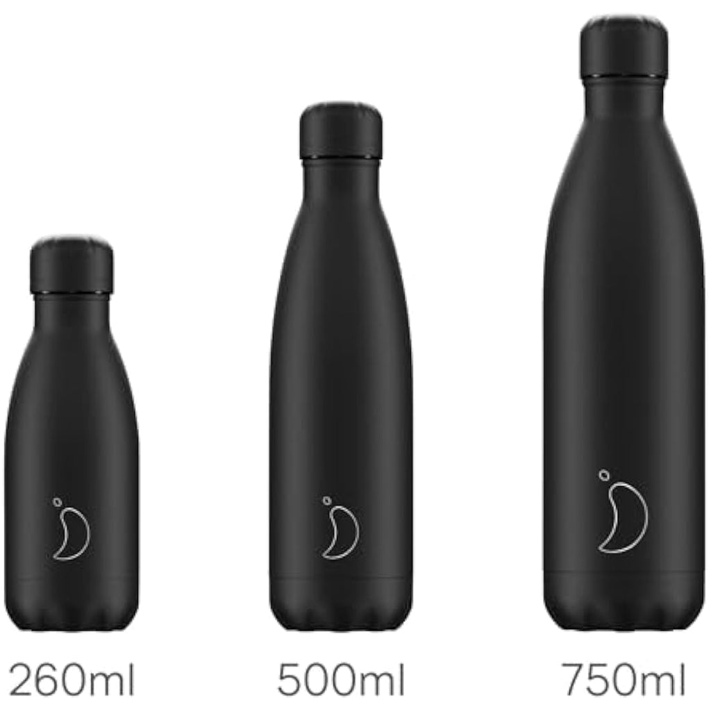 Chilly's Reusable Water Bottle – 260ml Insulated Stainless Steel – Black