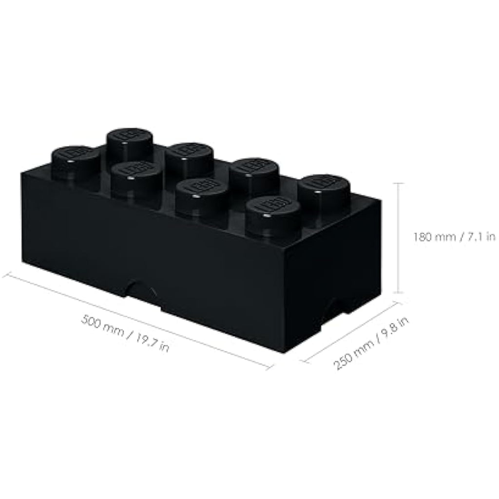 LEGO Storage Brick 8 Knobs - Stackable Plastic Toy Box, Black - 12.1L