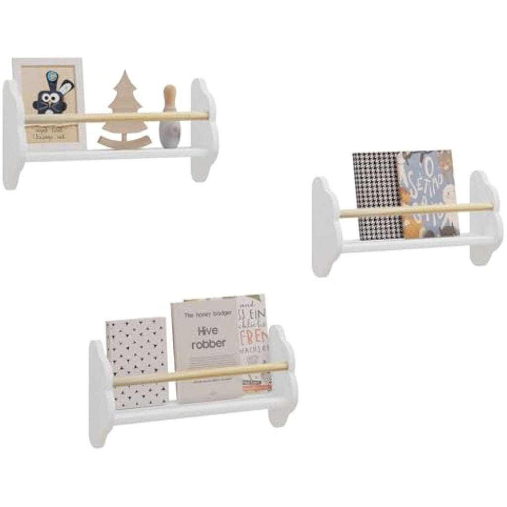 Kids Cloud Floating Shelves - Set of 3 White Wall Bookshelves