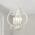 LynPon 4-Light White Farmhouse Chandelier | Rustic French Wood Pendant