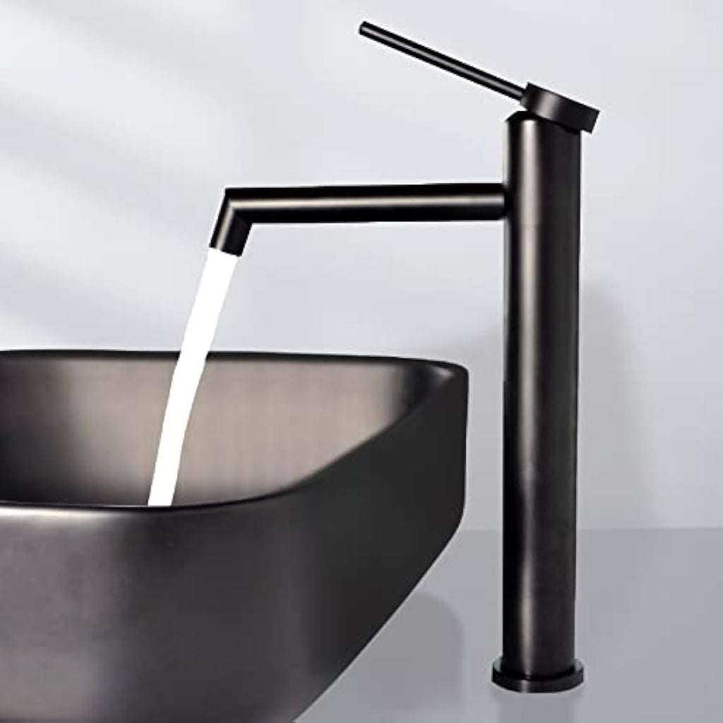SHANFO Matte Black Tall Basin Tap – Stainless Steel Bathroom Faucet