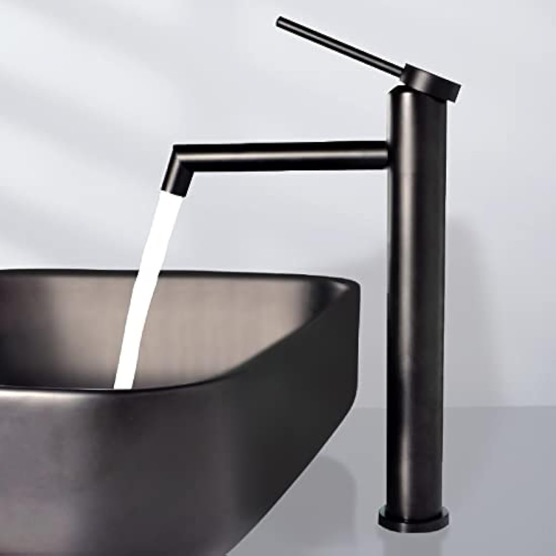 SHANFO Matte Black Tall Basin Tap – Stainless Steel Bathroom Faucet