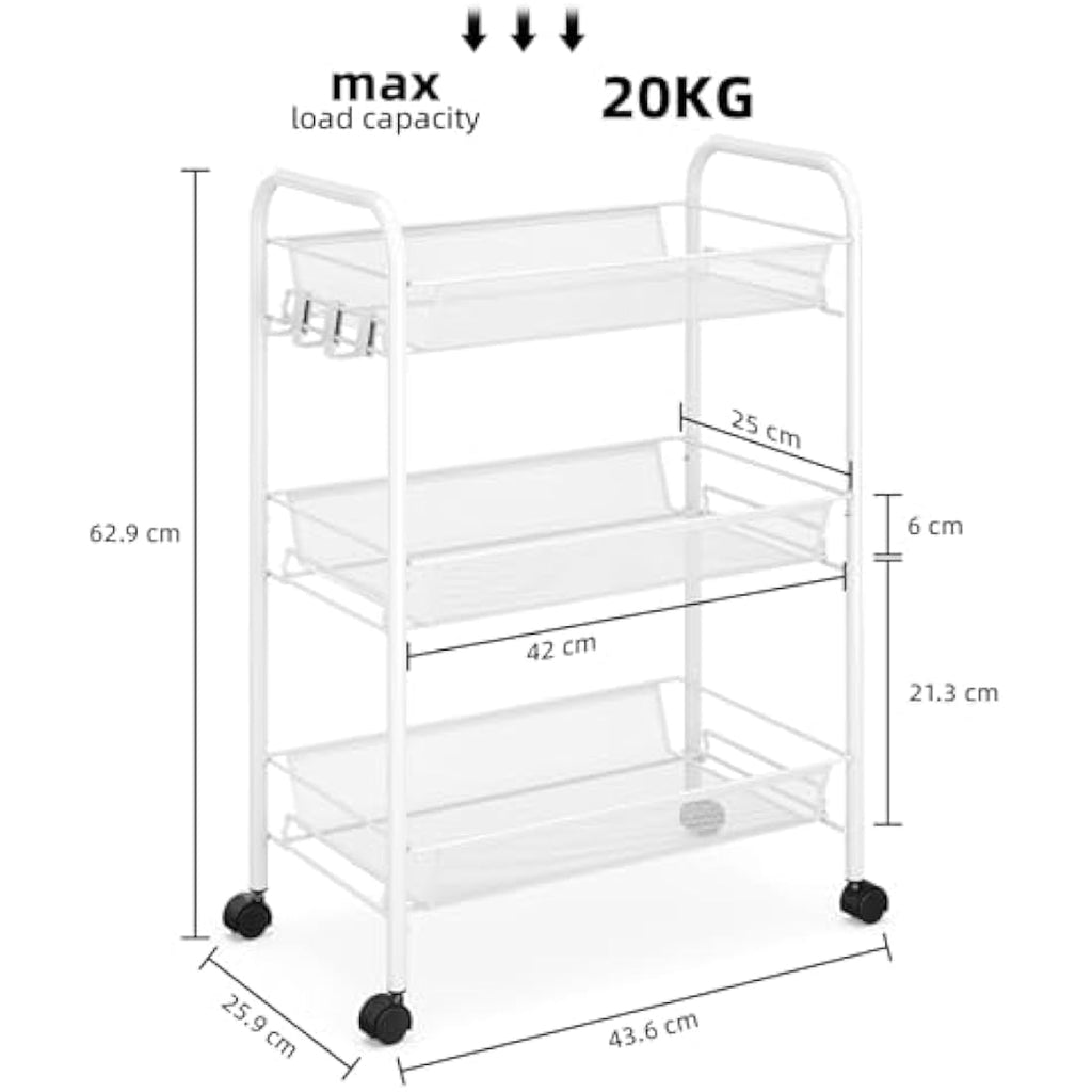 APEXCHASER 3-Tier Rolling Utility Cart | Metal Mobile Storage Trolley, White