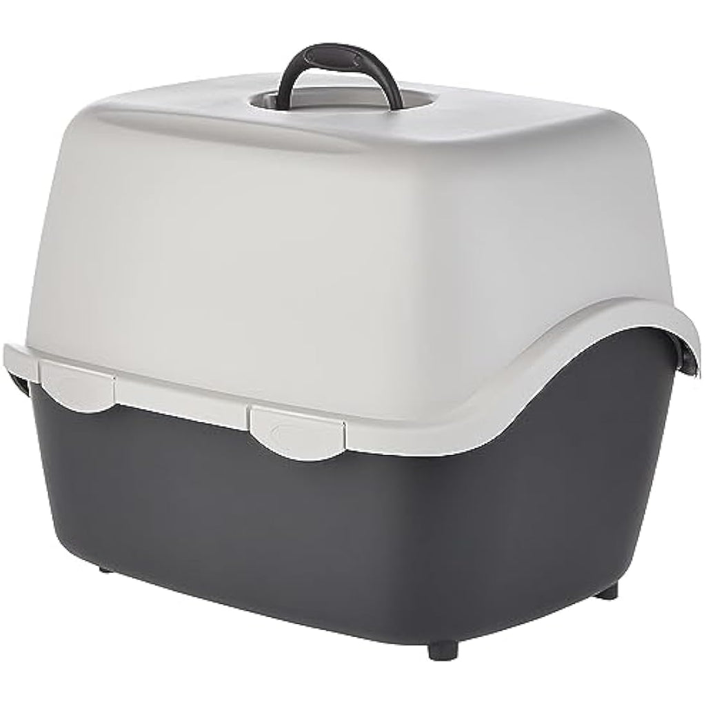 TRIXIE Vico Enclosed Cat Litter Tray – Dark Grey Plastic – 40x40x56cm