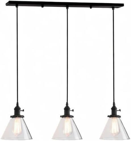 Industrial 3-Light Glass Pendant Chandelier – Black Metal