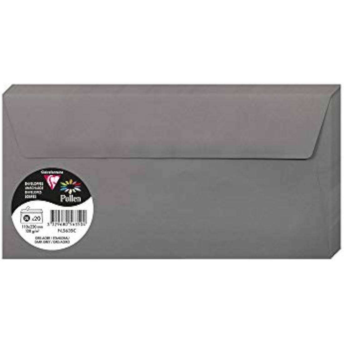 Clairefontaine Pollen Dark Grey Adhesive Envelopes - DL Size (Pack of 20)