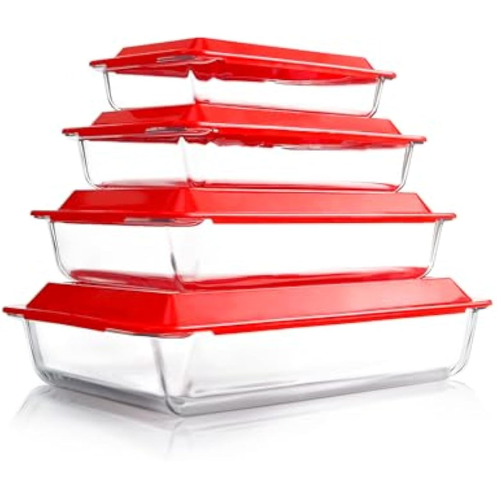 4-Piece Tempered Glass Baking Dish Set with Lids – Oven Safe