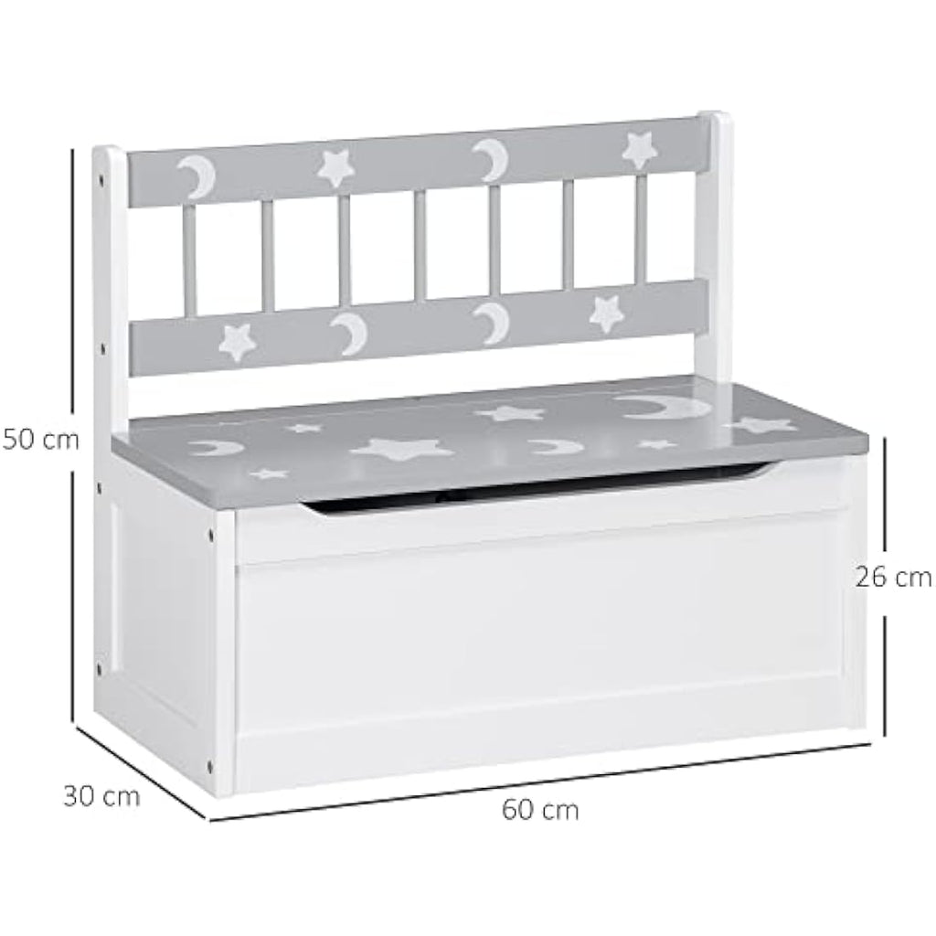 ZONEKIZ 2-in-1 Wooden Toy Box | Kids Storage Bench with Safety Lid - Grey