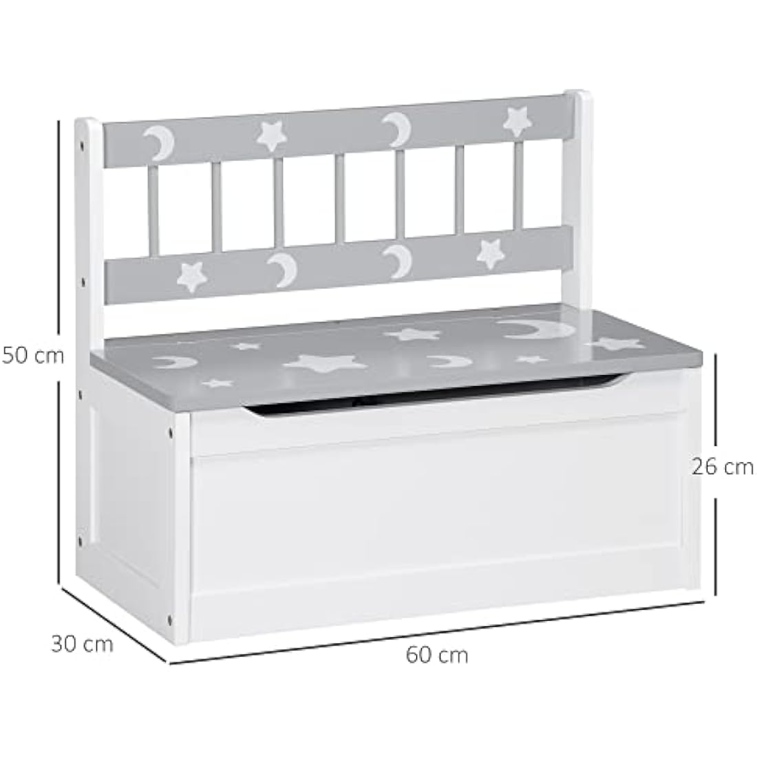 ZONEKIZ 2-in-1 Wooden Toy Box | Kids Storage Bench with Safety Lid - Grey