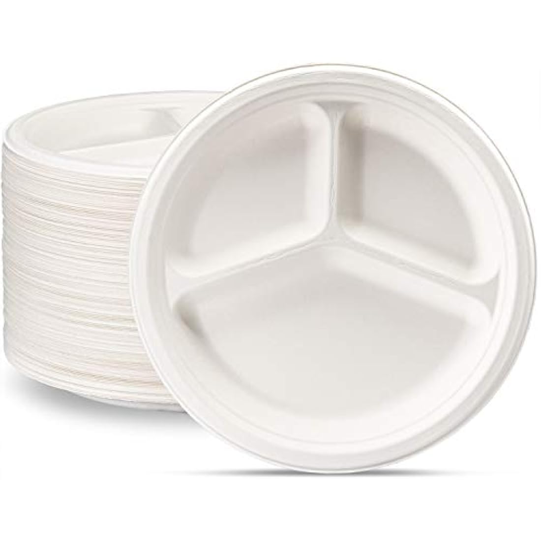Comfy Package 10-Inch 3-Compartment Compostable Sugarcane Plates | 125 Pack